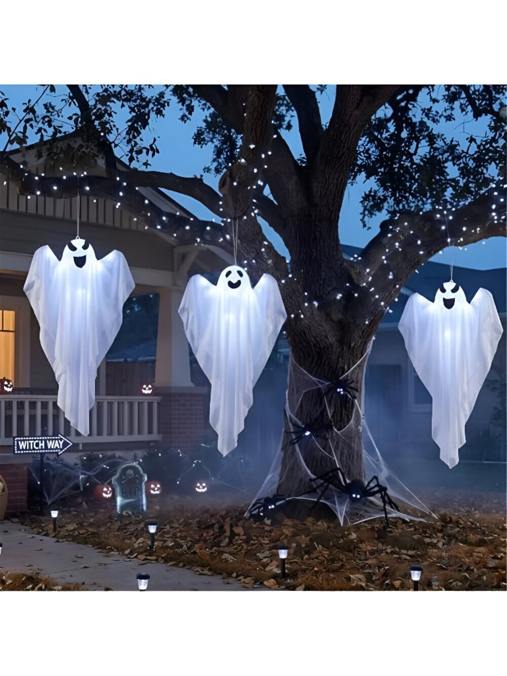 3 Packs Halloween Decorations Outdoor - Lighted Hanging Ghost